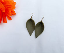 Load image into Gallery viewer, Army Green Leather Leaf Earrings
