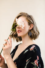 Load image into Gallery viewer, Dark Grey Leather Disc and Brass Bar Earrings