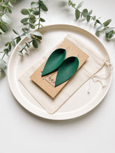 Load image into Gallery viewer, Emerald Green Leather Leaf Earrings.