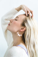 Load image into Gallery viewer, Blush Pink Leather Petal Hoop Earrings.