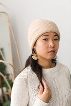 Load image into Gallery viewer, Beige Leather and Brass Half Moon Stacked Earrings