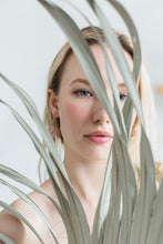 Load image into Gallery viewer, Blush Pink Leather Petal Hoop Earrings.