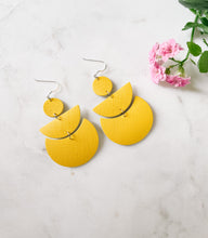 Load image into Gallery viewer, Lemon Yellow Saffiano Leather Statement Earrings