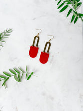 Load image into Gallery viewer, Red Leather & Brass Earrings