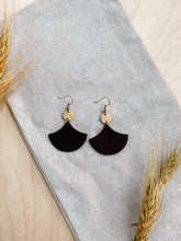 Load image into Gallery viewer, Rootbeer Brown Leather & Mini Brass Disc Geometric Earrings