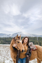 Load image into Gallery viewer, Brown Leather Disc & Brass Half Moon Stacked Dangle Earrings