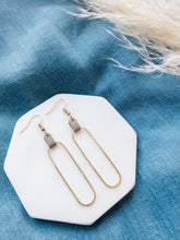 Load image into Gallery viewer, Latte Leather & Brass Oval Accent Earrings