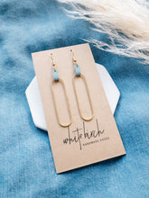 Load image into Gallery viewer, Blue Leather & Brass Oval Accent Earrings
