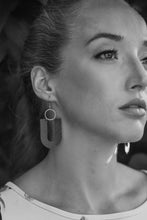 Load image into Gallery viewer, Biscuit Brown U-Shaped Leather & Brass Ring Earrings