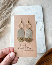 Load image into Gallery viewer, Clay Putty Tan Leather & Brass Sunburst Geometric Earrings