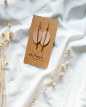 Load image into Gallery viewer, Blush Pink Petal Leather and Brass Bar Earrings
