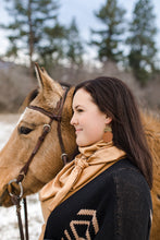 Load image into Gallery viewer, Brown Leather Disc & Brass Half Moon Stacked Dangle Earrings