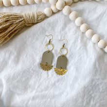 Load image into Gallery viewer, Clay Putty Tan Leather & Brass Sunburst Geometric Earrings