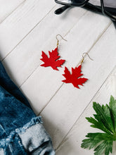 Load image into Gallery viewer, Canadian Red Maple Leaf Leather Earrings