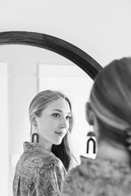 Load image into Gallery viewer, Burgundy Leather Arch & Brass Half Moon Geometric Earrings