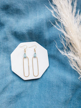 Load image into Gallery viewer, Blue Leather & Brass Oval Accent Earrings