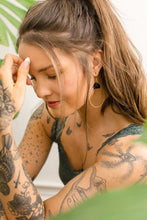 Load image into Gallery viewer, Distressed Black Leather & Brass Circle Earrings