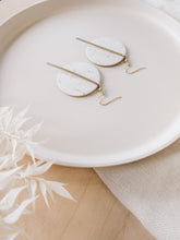 Load image into Gallery viewer, *SALE* White Birch Cork Leather Disc and Brass Bar Earrings