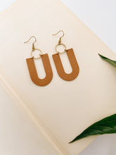 Load image into Gallery viewer, Biscuit Brown U-Shaped Leather & Brass Ring Earrings