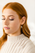 Load image into Gallery viewer, Cream Leather & Brass Triangle Earrings