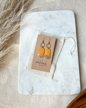 Load image into Gallery viewer, Mustard Yellow Leather & Brass Sunburst Geometric Earrings