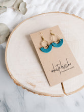 Load image into Gallery viewer, Ocean Teal Blue Leather and Brass Ring Earrings