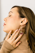 Load image into Gallery viewer, Burgundy Leather & Brass Sunburst Geometric Earrings