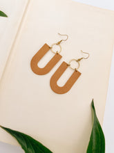 Load image into Gallery viewer, Biscuit Brown U-Shaped Leather & Brass Ring Earrings