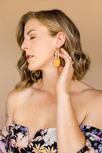 Load image into Gallery viewer, Mustard Yellow Leather & Brass Earrings