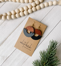 Load image into Gallery viewer, Smooth Black Leather & Sapele Wood Geometric Dangle Earrings