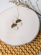 Load image into Gallery viewer, Beige Leather Small Circle & Brass Half Circle Stacked Earrings