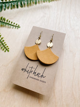 Load image into Gallery viewer, Distressed Tan & Mini Brass Disc Geometric Earrings