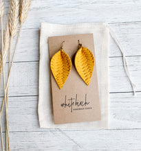 Load image into Gallery viewer, *SALE* Goldenrod Yellow Braided Leather Leaf Earrings