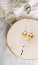 Load image into Gallery viewer, Mustard Yellow Leather & Brass Ring Geometric Earrings