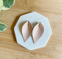 Load image into Gallery viewer, Nude Blush Pink Leather Leaf Earrings