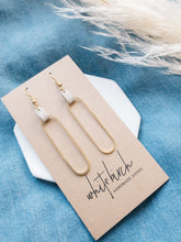 Load image into Gallery viewer, Cream Leather & Brass Oval Accent Earrings