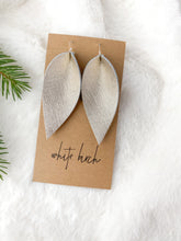 Load image into Gallery viewer, Platinum Embossed Metallic Leather Leaf Earrings