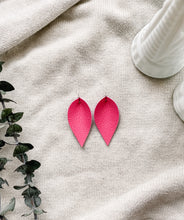 Load image into Gallery viewer, Neon Pink Leather Leaf Earrings