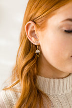 Load image into Gallery viewer, Cream Leather & Brass Triangle Earrings