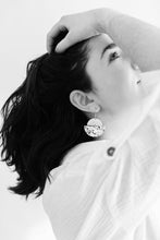 Load image into Gallery viewer, *SALE* Cheetah Print Leather Half Moon & Brass Half Moon Dangle Earrings