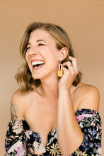 Load image into Gallery viewer, Mustard Yellow Leather & Brass Earrings