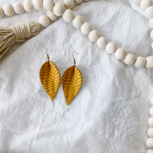 Load image into Gallery viewer, Goldenrod Yellow Braided Leather Leaf Earrings