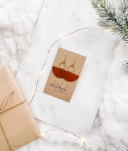 Load image into Gallery viewer, Brown Leather Half Moon & Brass Circle Dangle Earrings