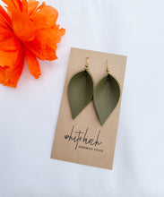 Load image into Gallery viewer, Army Green Leather Leaf Earrings