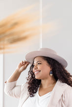 Load image into Gallery viewer, Navy Blue Leather & Mini Brass Half Moon Geometric Earrings