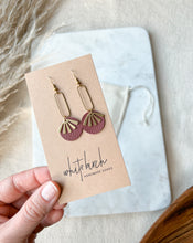 Load image into Gallery viewer, Burgundy Leather & Brass Sunburst Geometric Earrings