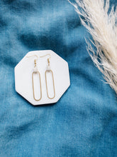 Load image into Gallery viewer, Cream Leather & Brass Oval Accent Earrings