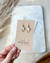 Load image into Gallery viewer, Cream Leather & Brass Triangle Earrings