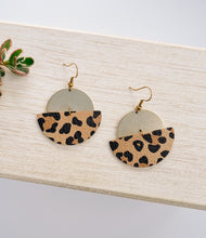 Load image into Gallery viewer, *SALE* Cheetah Print Leather Half Moon & Brass Half Moon Dangle Earrings