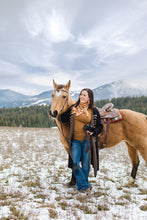 Load image into Gallery viewer, Brown Leather Disc & Brass Half Moon Stacked Dangle Earrings